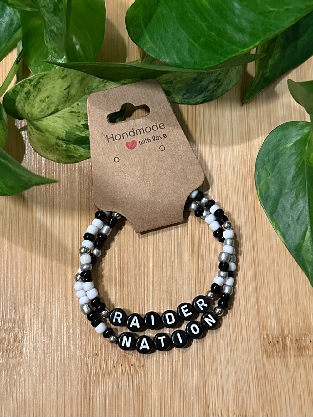 🖤🏈Raider Nation 2-Piece Stretchy Beaded Bracelet Set |Handmade |Bracelet Stack